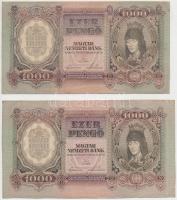 1943. 1000P vágási hiba, nagyobb méretű mint az átlag bankjegyek (188x106mm) + támpéldány T:II-,III szép papír Adamo P21