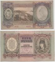 1943. 1000P vágási hiba, nagyobb méretű mint az átlag bankjegyek (188x106mm) + támpéldány T:II-,III ...