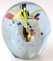 Díszes színes üveg levélnehezék, m: 9 cm