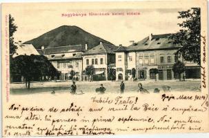 Nagybánya, Baia Mare; főtér, Herskovits J. és T., Rosenfeld, Platthy üzletei, Kovács Gyula kiadása / main square, shops