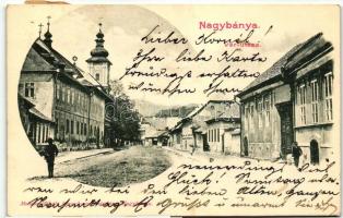 Nagybánya, Baia Mare; Vár utca, templom, Molnár Mihály kiadása / street, church (EK)