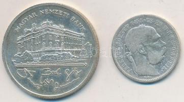 1895KB 1K Ag "Ferenc József" + 1992. 200Ft Ag "MNB" T:3,2