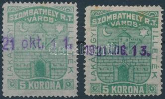 1918 Szombathely város lakásügy illeték 2x5K