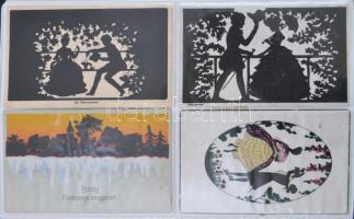 96 db RÉGI motívumlap albumban, vegyes minőség; művész (Petersen, Döcker, John Wills), üdvözlő lapok...