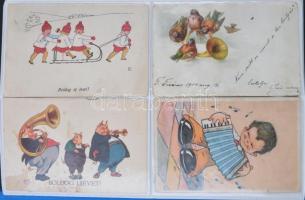 96 db RÉGI motívumlap albumban, vegyes minőség; művész (Petersen, Döcker, John Wills), üdvözlő lapok...