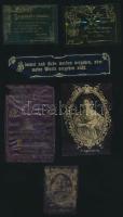 cca 1900-30 Szorgalomjegy és egyéb nyomtatványok műanyag fólián, 6db, különböző méretben és minőségben, 5x7cm és 9x7cm között