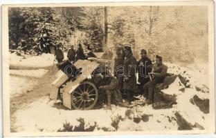 WWI Hungarian soldiers with mountain cannons, photo