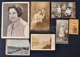 cca 1900-1930  Vegyes keményhátú fotó tétel, 7db, különböző méretben és minőségben,  cca 10x6cm, 24x19cm