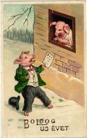 New Year, pigs, litho