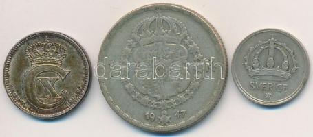 Vegyes: Dánia 1919. 25ö Ag + Svédország 1947. 1K Ag "V. Gusztáv" + 1948. 10ö Ag T:2,2-
Mi...