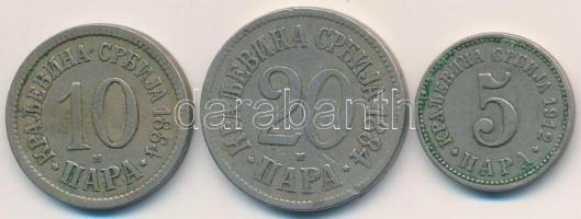 Szerbia 1884H 10p Cu-Ni + 20p Cu-Ni + 1912. 5p Cu-Ni T:2,2- Serbia 1884H 10 Para Cu-Ni + 20 Para Cu-Ni + 1912. 5 Para Cu-Ni C:XF,VF