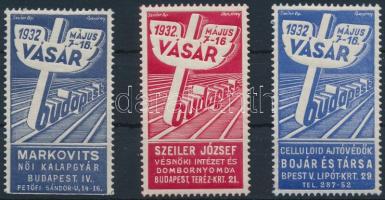 1932 Budapesti Nemzetközi Vásár 3 db klf színű levélzáró