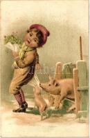 Child with pigs, Osztálysorsjegy Lukács Vilmos budapesti bankházából on the backside; litho s: Geiger Richard