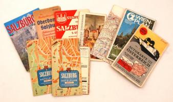 cca 1950-80 Vegyes osztrák térkép tétel, különböző méretben és minőségben, 10db