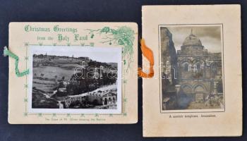 cca 1920-40 Búcsús emlék szentföldi száraz virágokkal, 2db, cca10x12cm