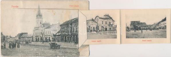 Torda, Turda; Fő tér, gyógyszertár, leporellolap, kiadja Turcza Géza / main square, pharmacy, lepore...