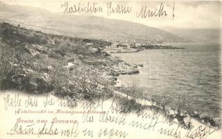 4 db háború előtti horvát városképes lap / 4 pre-1945 Croatian town-view postcards (Lovrana, Gruz, Split, Lopud) mixed quality