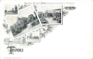 1899 Vienna, Wien; Wallner's Meierei 'Tivoli' Verlag Hans Moessmer & Sohn / restaurant, garden 'Gruss aus...' floral