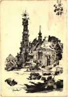 Budapest - 11 db régi szignós városképes lap: a lerombolt Budapest