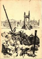 Budapest - 11 db régi szignós városképes lap: a lerombolt Budapest