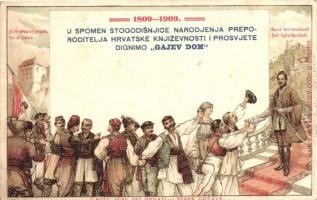 1809-1909 Gajev Dom, Croatian patriotic propaganda, anniversary postcard, litho