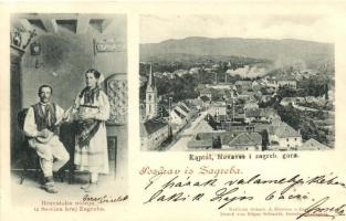 1899 Zagreb, Hrvatska nosnja iz Sestina kraj Zagreba, Kaptol Nova ves i zagreb. gora. Naklada tiskare A. Brusina / town-view, folklore