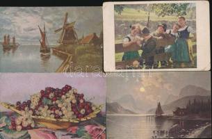 113 db RÉGI motívumlap, vegyes minőségben; sok művész, hölgy, gyerek / 113 old motive cards, mixed q...