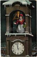 New Year, clock tower, girl, clover, L&P 6224/IV.  (EK)