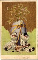 Golden Italian art postcard, clowns, Degami 1030. artist signed (fl)