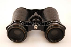 Chmura Budapest színházi távcső, eredeti bőr tokjában, kopásnyomokkal, 9x10 cm