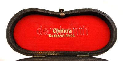 Chmura Budapest színházi távcső, eredeti bőr tokjában, kopásnyomokkal, 9x10 cm