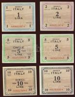 Olaszország/nemzetközi megszállás 1943. 9db klf bankjegy T:I-,II