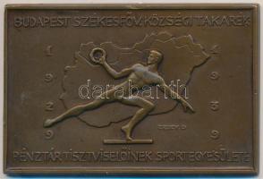 Erdey Dezső (1902-1957) 1939. "Budapest Székesfőváros Községi Takarék - Pénztártisztviselőinek Sportegyesülete" Br plakett, "Berán M Bpest" gyártói jelzéssel (76x51mm) T:2 ph.