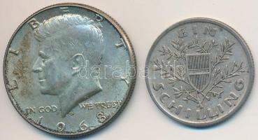 Ausztria 1925. 1Sch Ag + Amerikai Egyesült Államok 1968. 1/2$ Ag "Kennedy" T:2  Austria 1925. 1 Schilling Ag + USA 1968. 1/2 Dollar Ag "Kennedy" C:XF