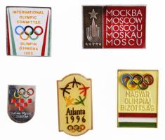 5db-os olimpiai kitűző és jelvény tétel közte DN "Magyar Olimpiai Bizottság", 1996. "Atlanta", DN "Horvát Olimpiai Bizottság" T:2 5pcs lot of Olympic badges and pins, with ND "Hungarian Olympic Commitee", 1996. "Atlanta, ND "Croatian Olympic Commitee" C:XF