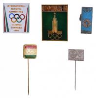 5db-os olimpiai kitűző és jelvény tétel közte 1984. "Szarajevó", 1980. "Moszkva", 1972. "München" T:2 5pcs lot of Olympic badges and pins, 1984. "Sarajevo", 1980. "Moscow", 1972. "München" C:XF