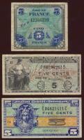Franciaország/nemzetközi megszállás 1944. 5Fr T:II/III + USA/katonai kiadás 1951. 5c + 1954. 5c T:II