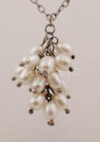 Ezüst (Ag.) nyaklánc édesvízi tenyésztett gyönggyel, jelzett (925), h:50 cm, bruttó: 11 g