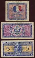 Franciaország/nemzetközi megszállás 1944. 5Fr T:II/III + USA/katonai kiadás 1951. 5c + 1954. 5c T:II