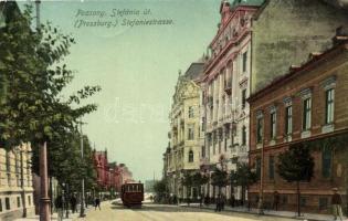 Pozsony, Pressburg, Bratislava; Stefánia út, villamos / street, tram