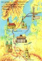 6 db MALÉV térképes reklám képeslap jó állapotban / 6 Hungarian Airlines advertising postcards, good...