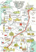 6 db MALÉV térképes reklám képeslap jó állapotban / 6 Hungarian Airlines advertising postcards, good...