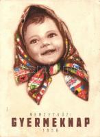 1956 Nemzetközi Gyermeknap, kiadja Magyar Nők Demokratikus Szövetsége / Hungarian National Childrens Day, propaganda card (EK)