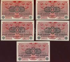 1916. 1K (5x) fekete "Deutschösterreich" fny-sal, benne 2x2 egymásutáni sorszámmal T:I