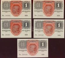 1916. 1K (5x) fekete "Deutschösterreich" fny-sal, benne 2x2 egymásutáni sorszámmal T:I