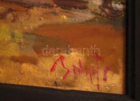 Bánfi jelzéssel: Betakarítás után. Olaj, karton, jelzett, fa keretben, 23x31 cm