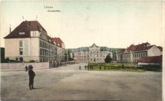 Lőcse, Levoca; Erzsébet tér, Törvényszéki palota, Főreáliskola / square, palace of court, school