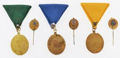 ~1970-1980. "30., 40., 50. Véradásért" 3db festett, aranyozott fém jelvény, mind mellszala...