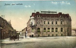 Zsolna, Zilina; Rémi szálloda, Schwarcz Vilmos kiadása ZSOLNA PÁLYAUDVAR bélyegzéssel 1915 / Hotel