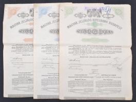 Budapest 1904-1905. "Magyar Jelzálog-Hitelbank Budapest 4% Záloglevél" 3db klf záloglevél, 100, 500 és 1000K-ról, mindhárom szelvényekkel és szárazpecséttel T:III
